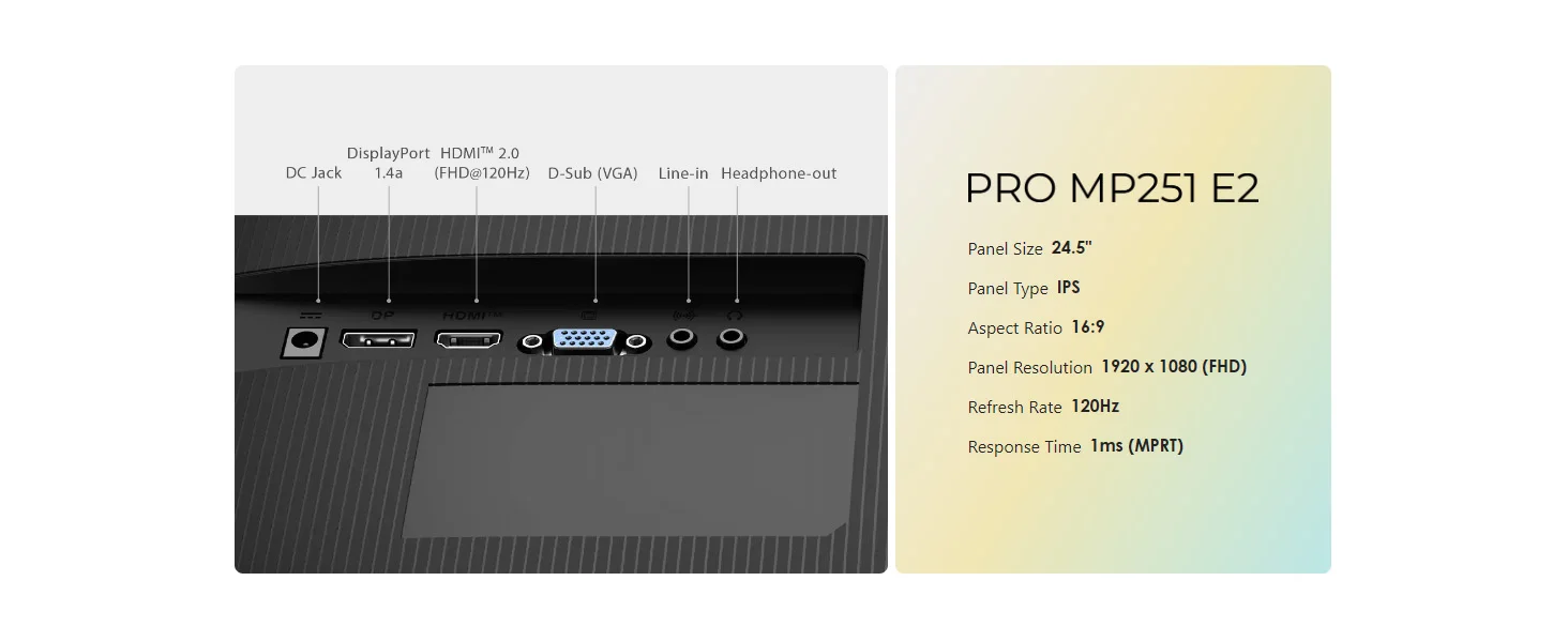 شاشة MSI MP251 E2 مقاس 25 إنش IPS بدقة Full HD ومعدل تحديث 120 هرتز واستجابة 1 مللي ثانية - Thumbnail 19