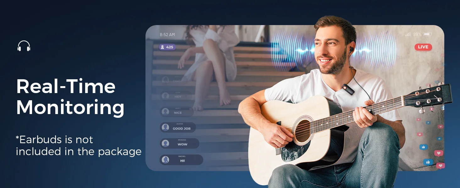 ميكروفون لافالير لاسلكي Hohem MIC-01 مع إلغاء ضوضاء DSP وبطارية 20 ساعة و2 TX + 1 RX، أسود - Image 13