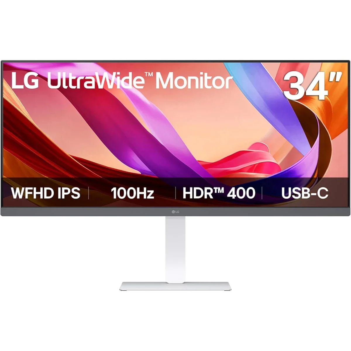 شاشة LG 34U530A-W ألترا وايد 34 إنش Full HD IPS، 100 هرتز، HDR 400، USB-C، أبيض