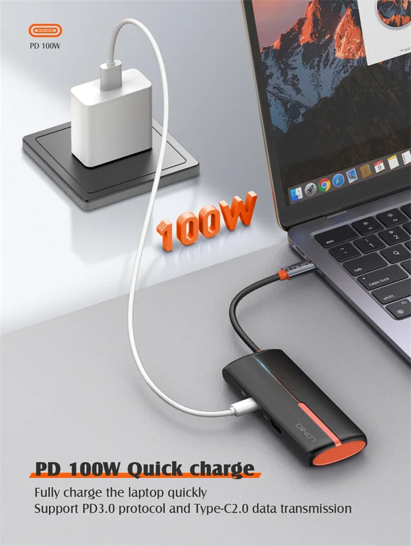 LDNIO DS-25H 5-in-1 USB-C Multiport Hub with 4K HDMI, USB 3.0 and 100W PD - Black - Image 7