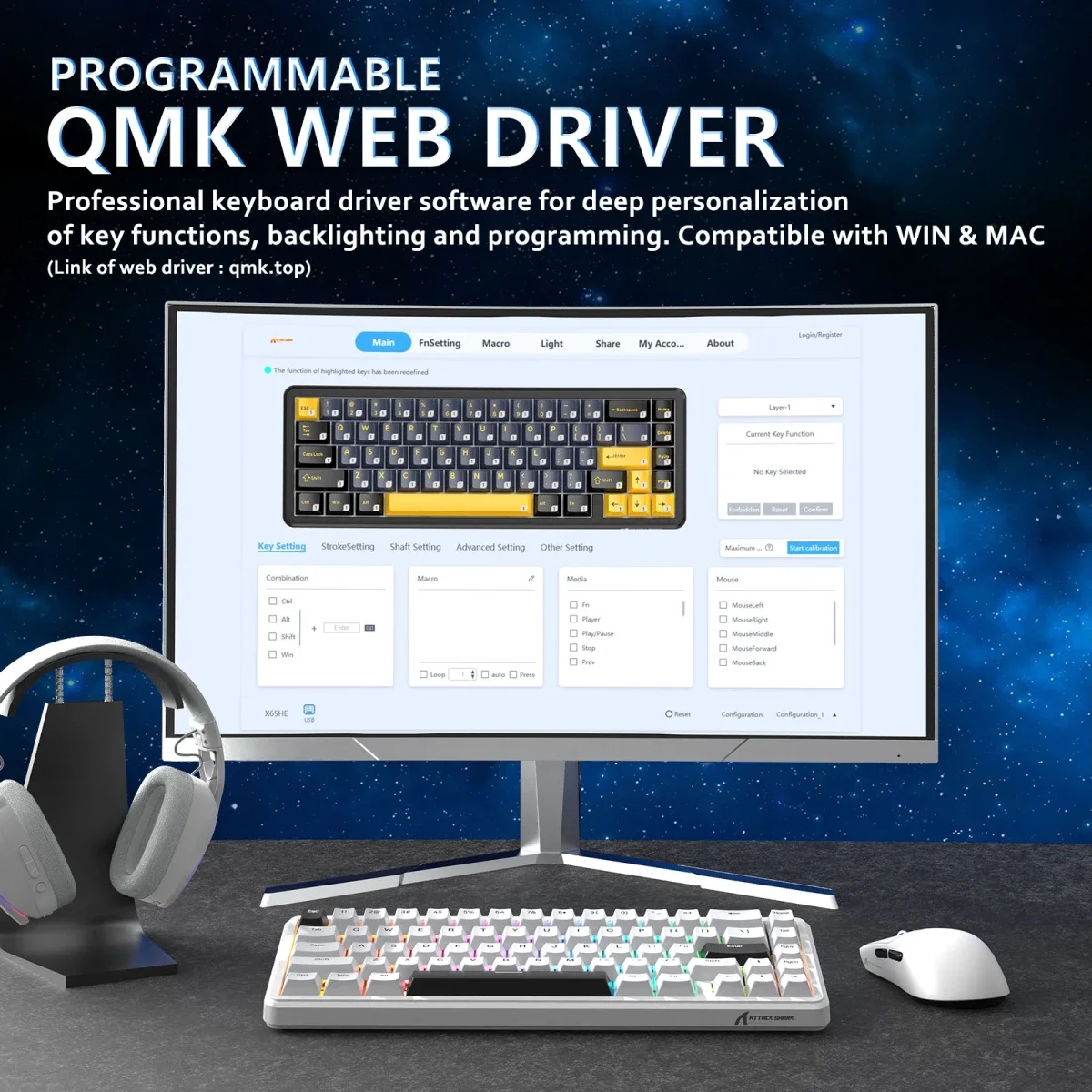 كيبورد ألعاب ATTACK SHARK X65 HE مغناطيسي سلكي 65% أبيض - Image 10