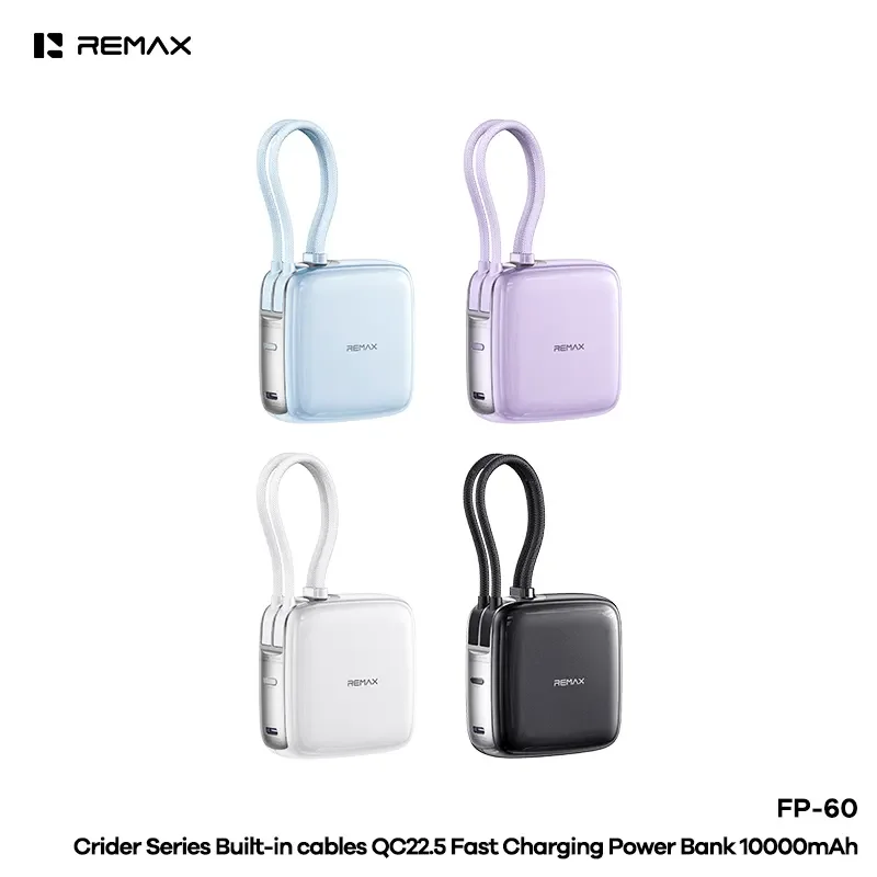 باور بانك Remax Lingpai FP-60 سعة 10000mAh بشحن QC بقدرة 22.5 واط وكابلات مدمجة - أبيض - Thumbnail 2