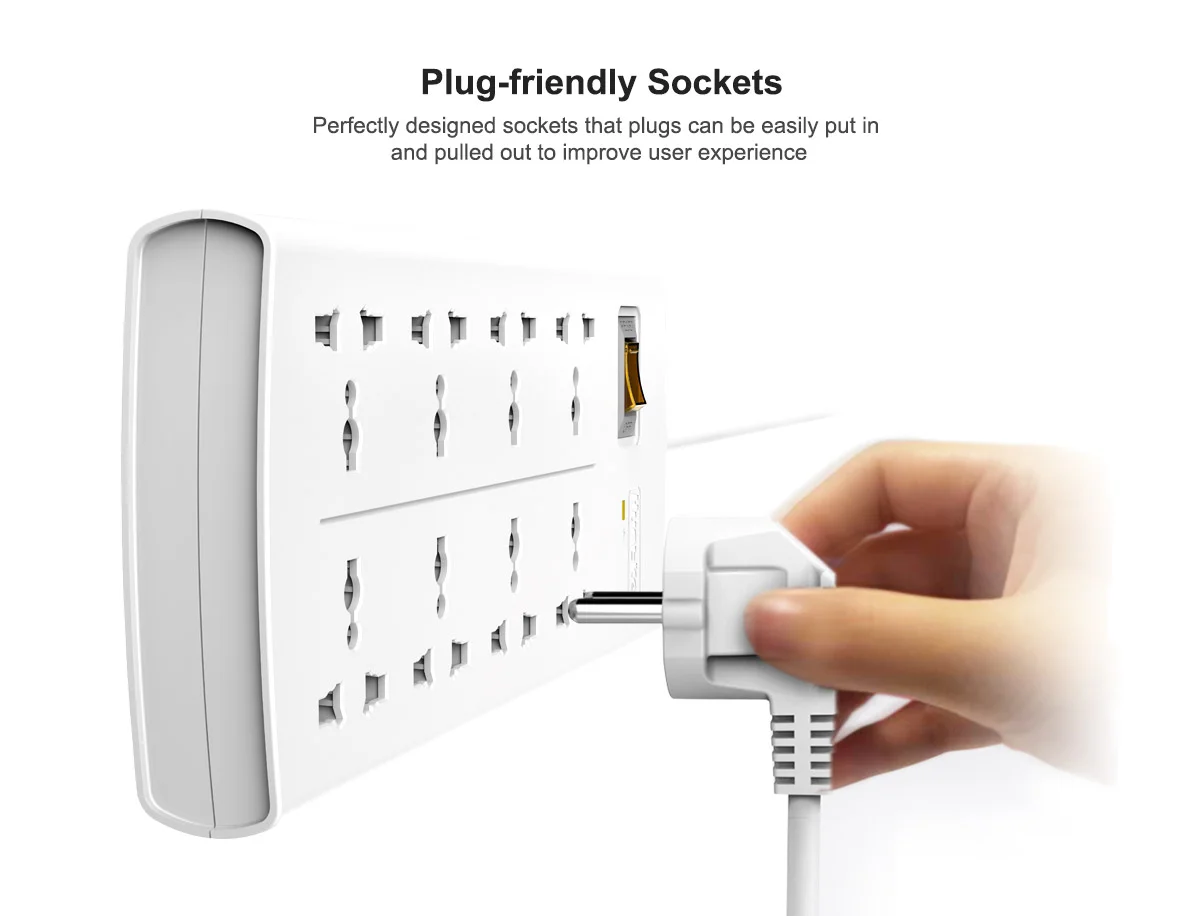 Huntkey PZA801 Universal Power Strip, 8 Outlets, 3m, White - Thumbnail 8