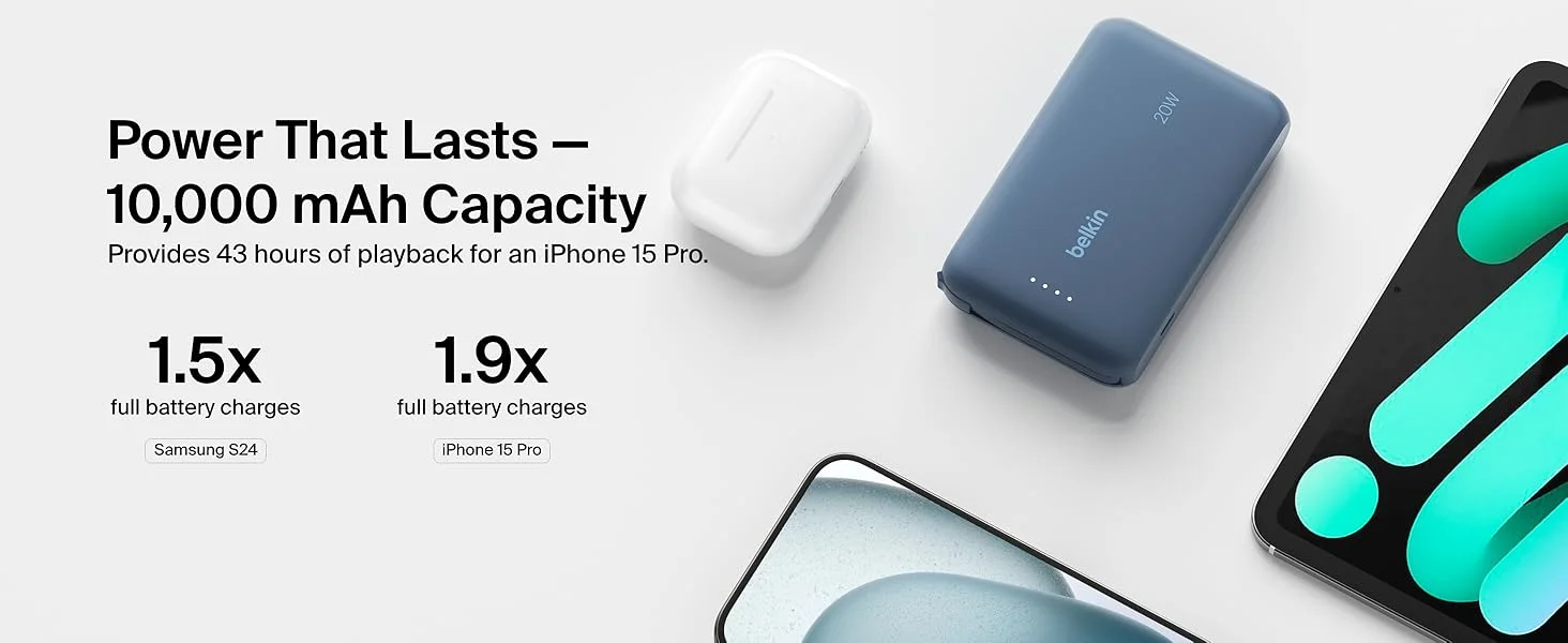 باور بانك Belkin BoostCharge بسعة 10000mAh مع كابل USB-C مدمج وشحن PD بقوة 20W - أزرق - Thumbnail 15