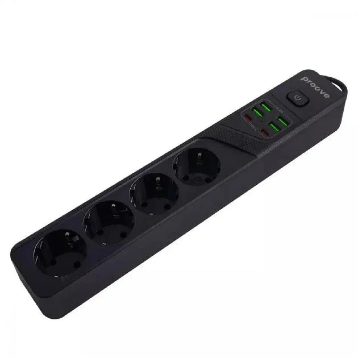 مشترك كهربائي Proove P-04 مع 4 مقابس AC و4 منافذ USB-A ومنفذين USB-C وكابل 2 متر - أسود