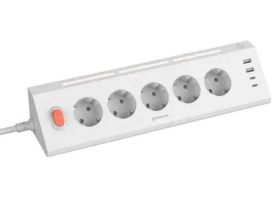 Proove Prism Surge Protector Power Strip with 5 Sockets, 2 USB-C & 2 USB-A Ports - White - Image 5