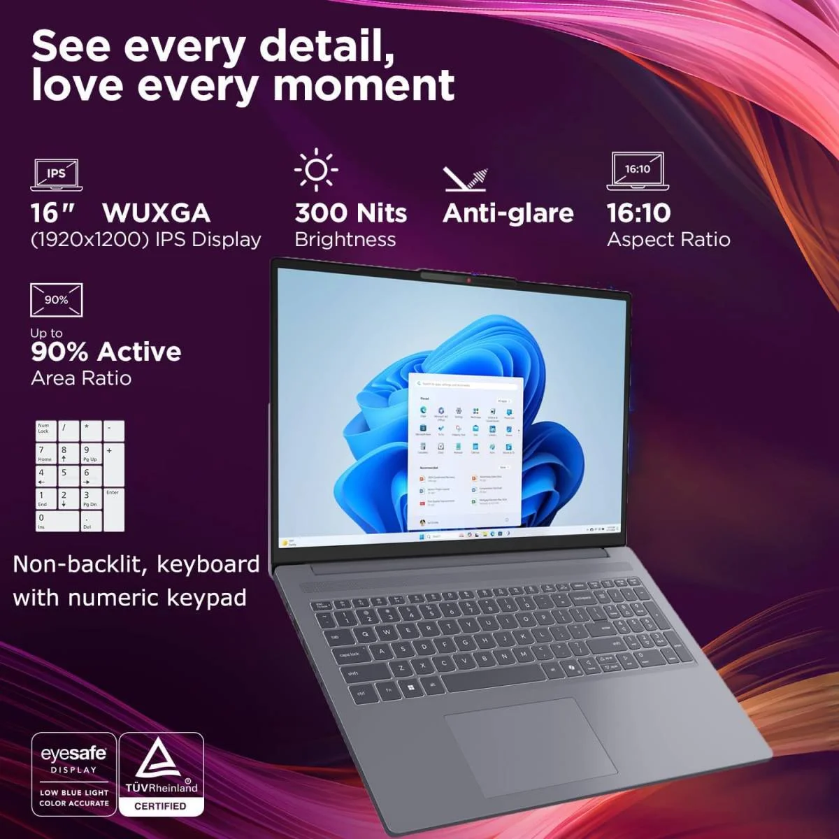Lenovo IdeaPad Slim 3 Laptop, 15.3-inch FHD+ IPS, Core i7-13620H, 8GB RAM, 512GB SSD, Luna Grey - Image 3