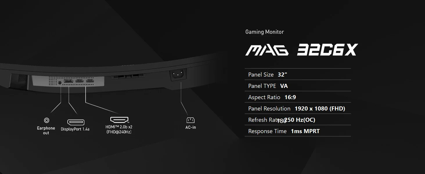 شاشة ألعاب MSI MAG 32C6X منحنية 31.5 إنش FHD 1920 x 1080، انحناء 1500R، 250 هرتز، 1 مللي ثانية، Adaptive-Sync، HDR Ready، أسود، كفالة 3 سنوات - Thumbnail 18