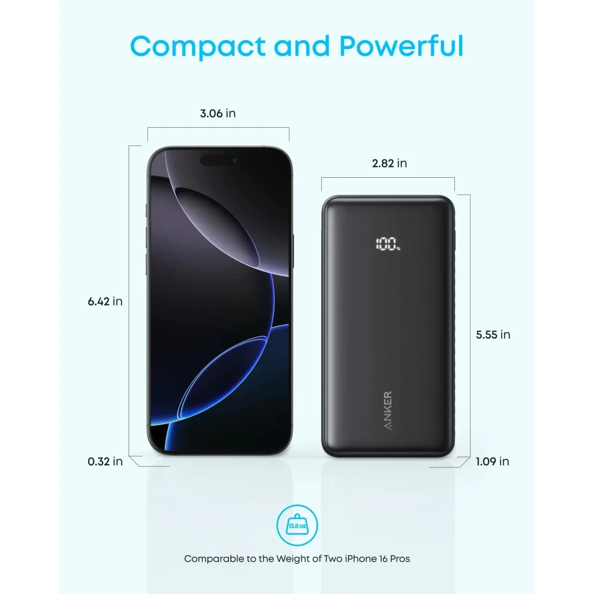 باور بانك Anker Zolo 20000mAh بقدرة 22.5W شحن سريع مع كابل USB-C مدمج أسود - Image 4