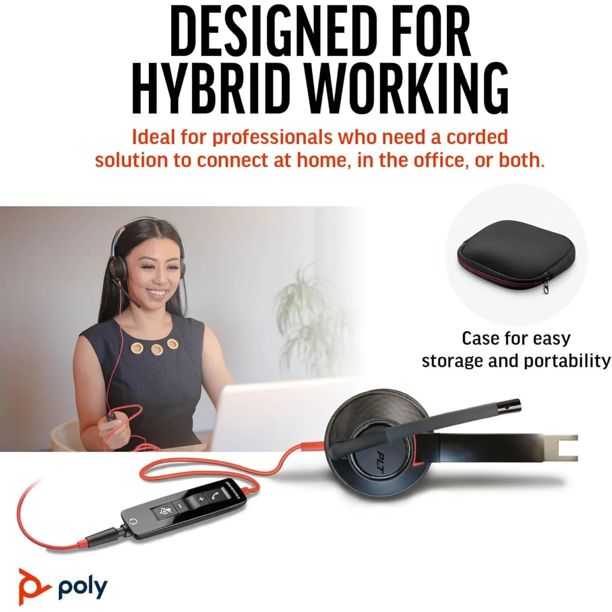 سماعة رأس سلكية Poly Blackwire 5220 ستيريو بمنفذ USB-C ومحول USB-A و3.5 مم - Thumbnail 2