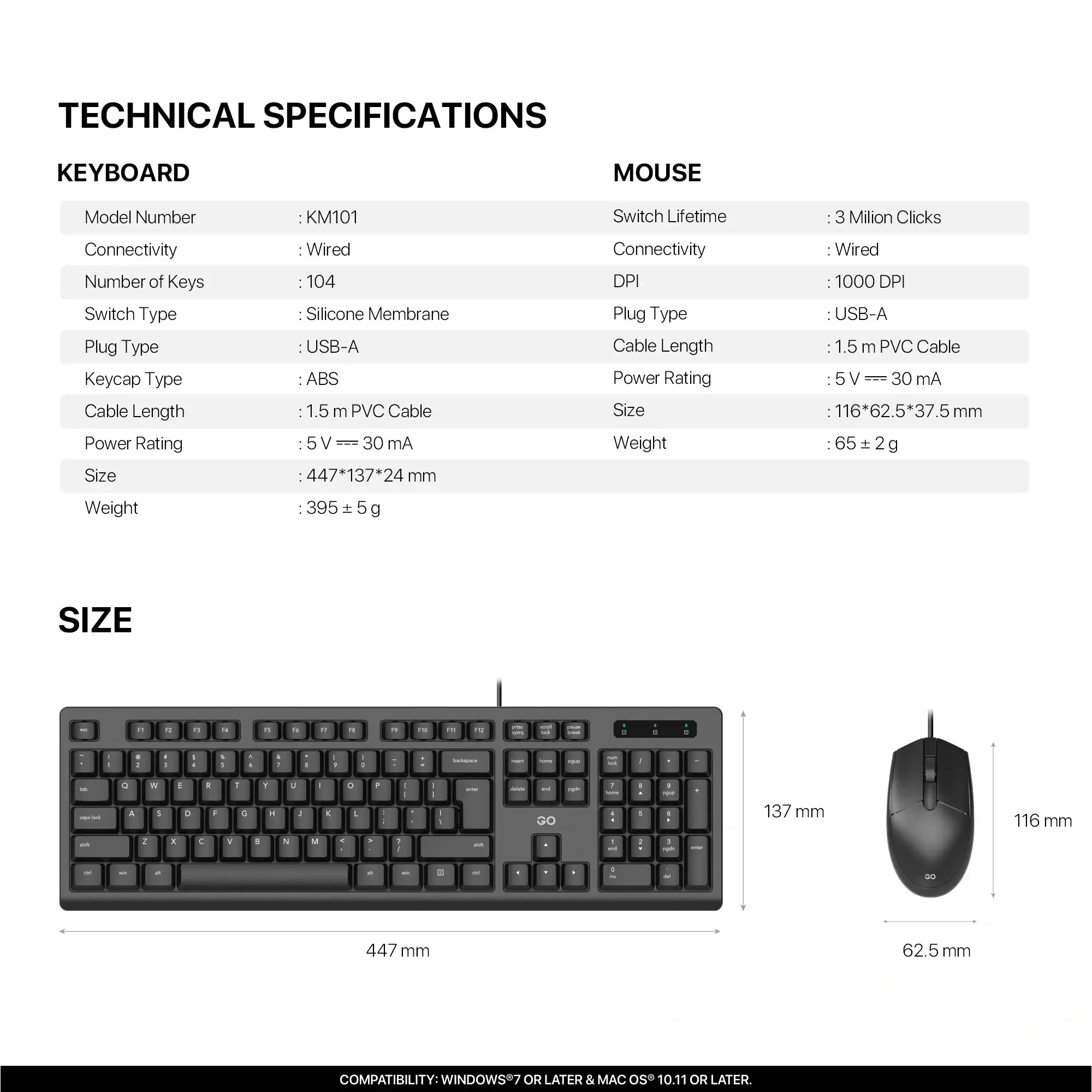طقم كيبورد وماوس مكتبي Fantech KM101 GO صامت بغشاء مع مفاتيح عربية - Image 6