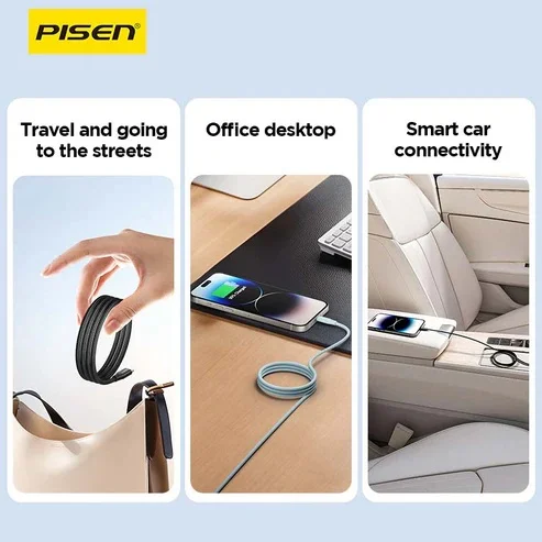 كيبل Pisen CC-FC22-1000 مغناطيسي مجدول USB-C إلى USB-C بقدرة 60W وطول 1 متر - Thumbnail 6