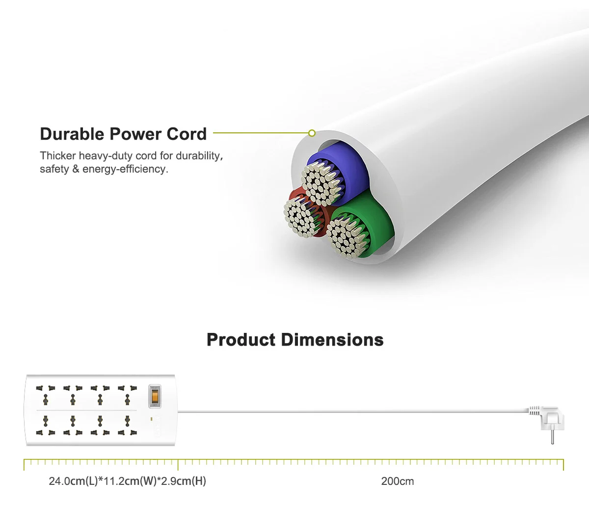 Huntkey PZA801 Universal Power Strip, 8 Outlets, 3m, White - Thumbnail 10