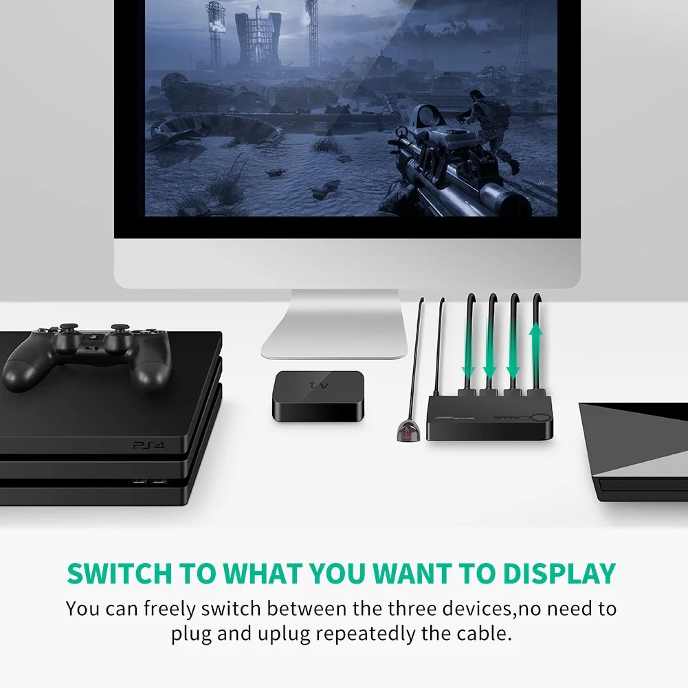 Ugreen 40234 HDMI Switch 3 In 1 Out 4K with Remote Control - Thumbnail 2
