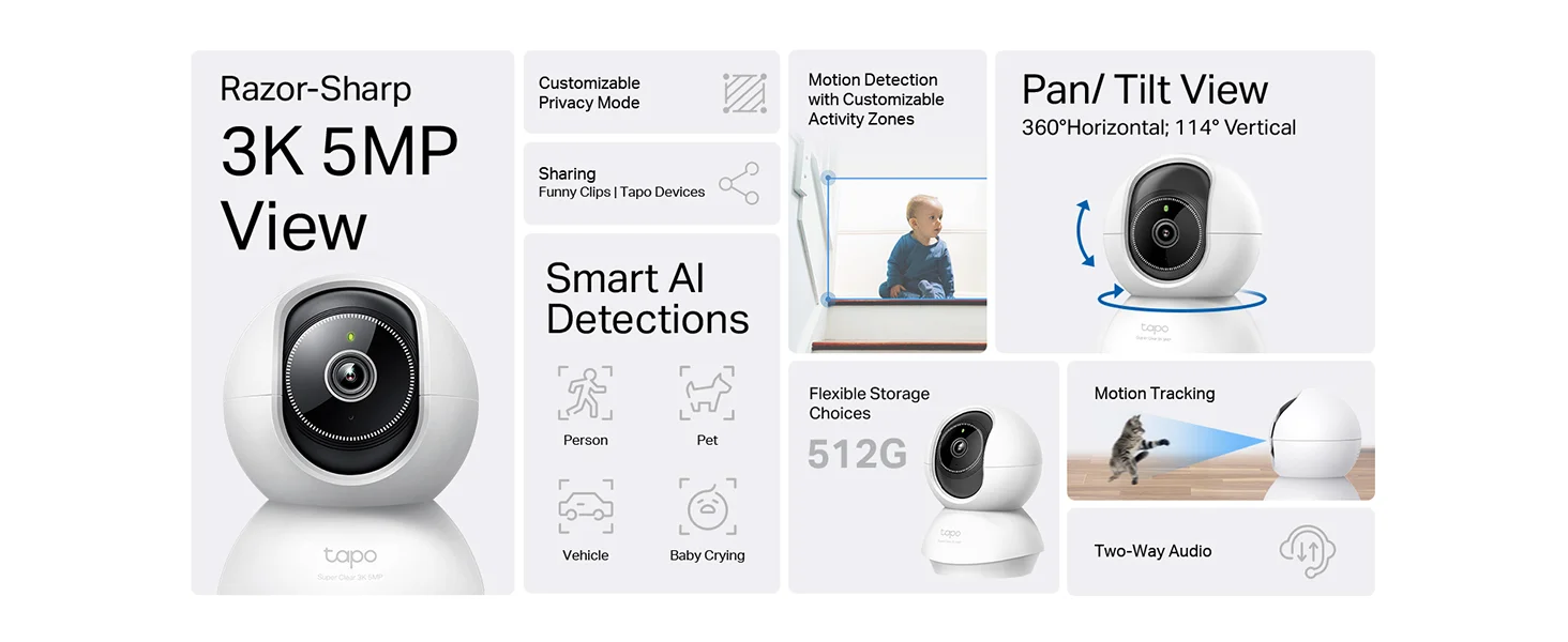 كاميرا مراقبة ذكية داخلية TP-LINK Tapo C230 بدقة 3K 5MP مع تحريك Pan/Tilt ورؤية ليلية وصوت ثنائي الاتجاه - Image 10