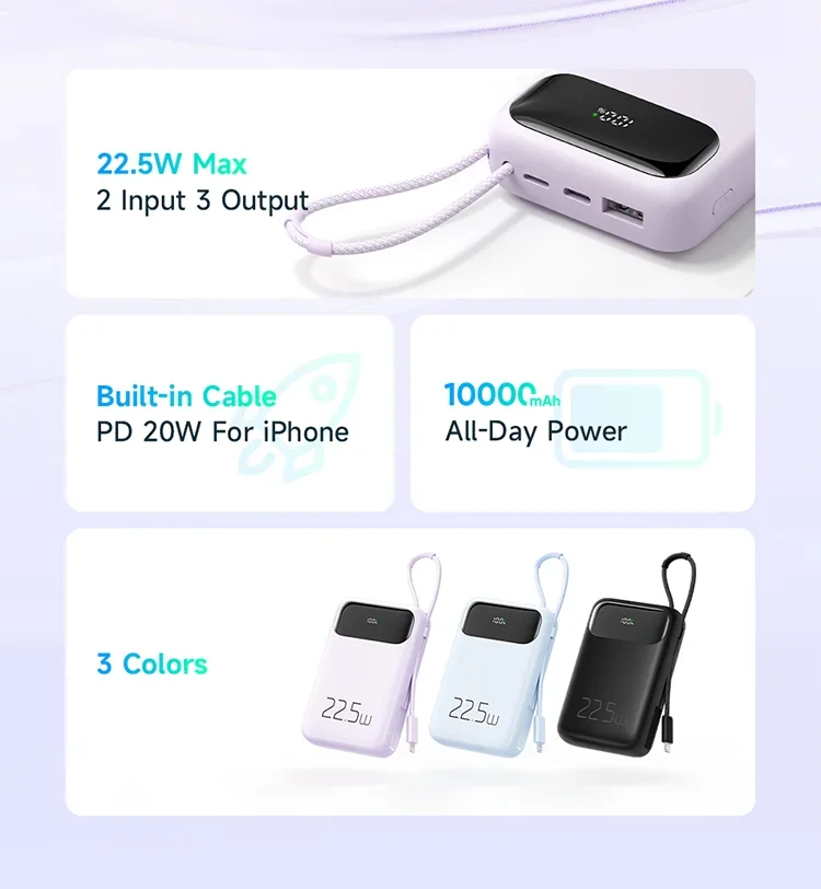Mcdodo MC-325 10000mAh 22.5W PD Power Bank with Built-In iP Cable - Black - Thumbnail 9