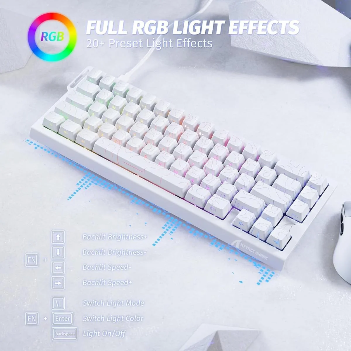 كيبورد ألعاب ATTACK SHARK X68 HE سلكي 60% بمفاتيح مغناطيسية وRapid Trigger، أبيض Contour - Thumbnail 4