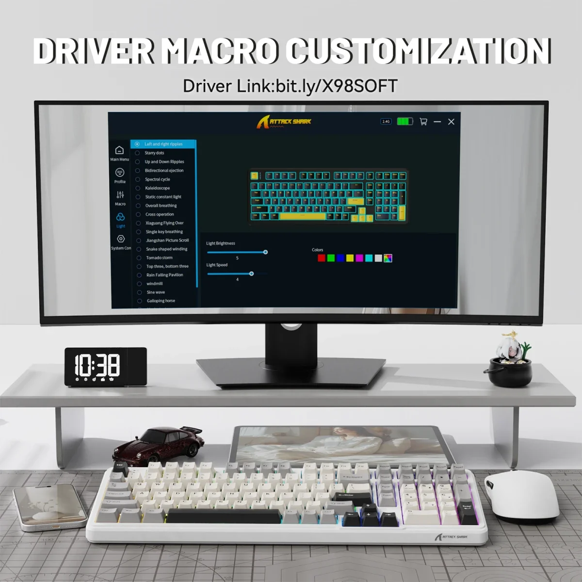 ATTACK SHARK X98 Tri-Mode Wireless Mechanical Keyboard - StarLight White - Thumbnail 8