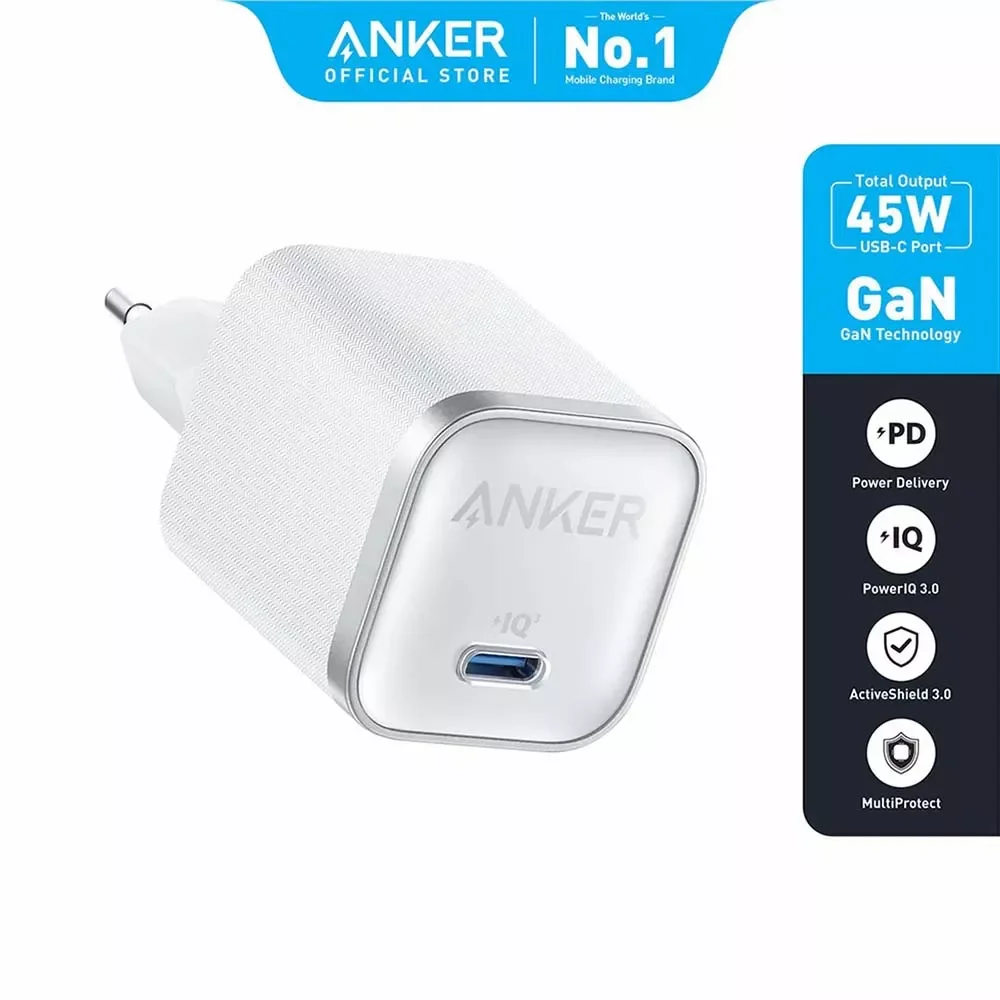 شاحن جداري Anker Nano A2692L21 بقدرة 45 واط GaN USB-C PD أبيض