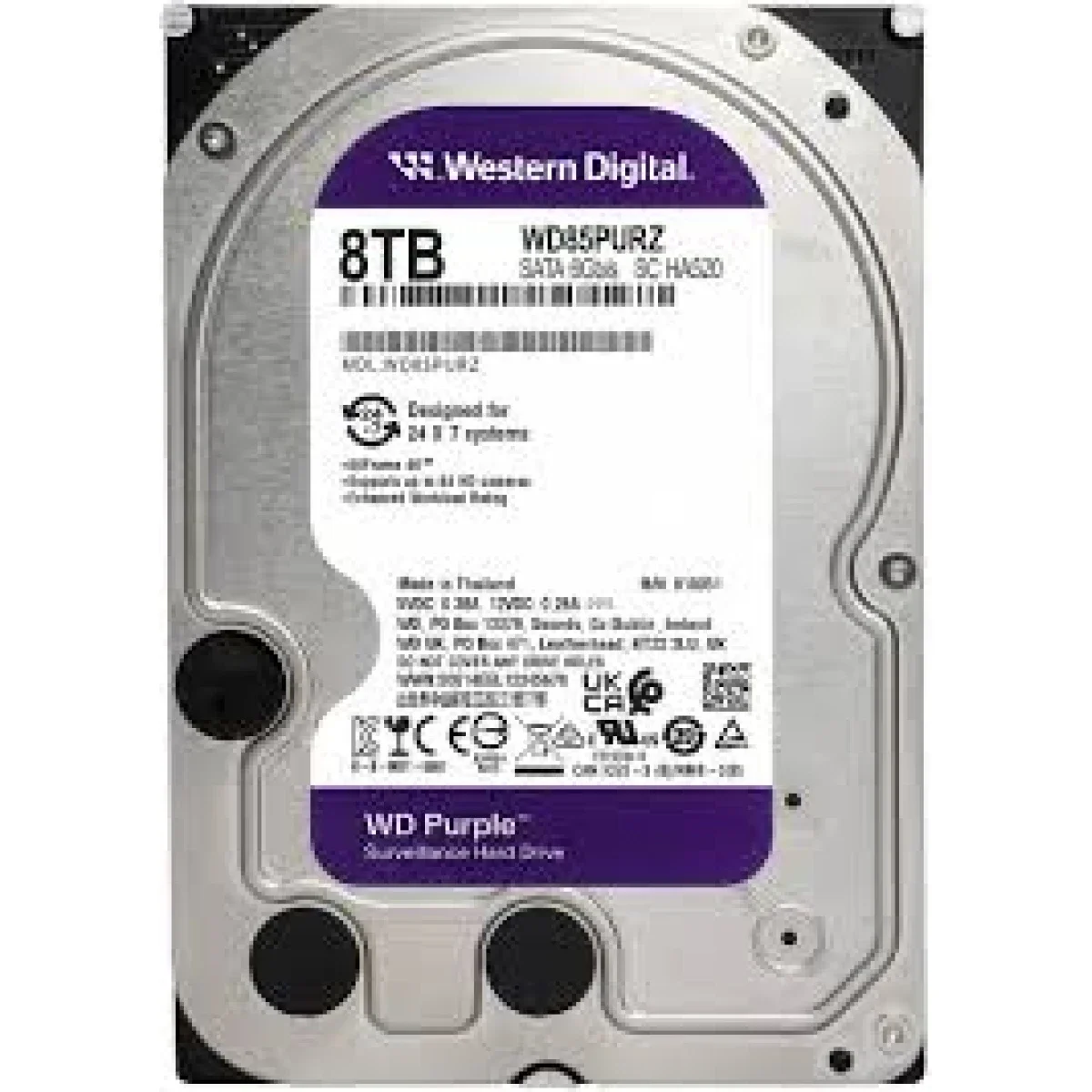 قرص صلب داخلي للمراقبة Western Digital WD Purple WD85PURZ بسعة 8TB، SATA 6Gb/s، 7200 RPM، 3.5 إنش