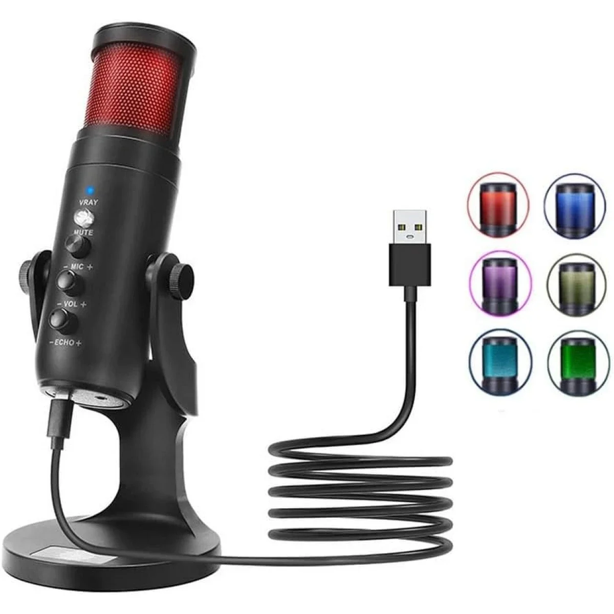 Jmary MC-PW9 Wired USB RGB Microphone for Recording - Black