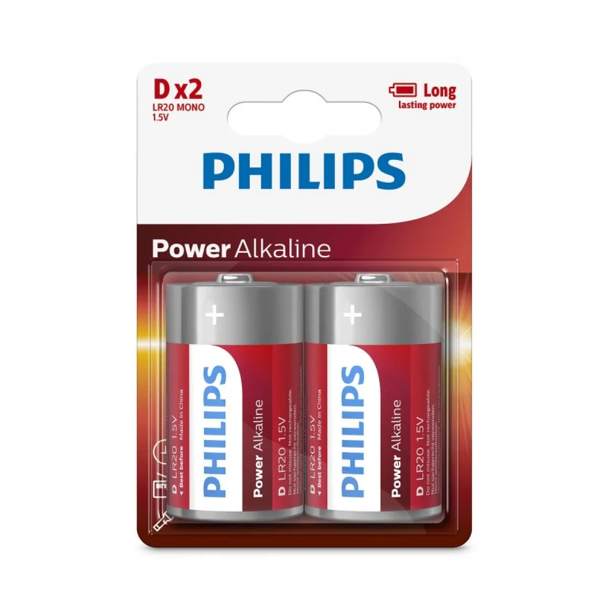 بطاريات Philips Power Alkaline مقاس D عبوة 2