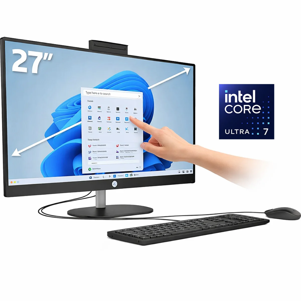 كمبيوتر الكل في واحد HP 27-cr2040ne D2LG9EA بمعالج Core Ultra 7 255U و8GB RAM و512GB SSD وشاشة 27 إنش FHD IPS لمس - Image 2