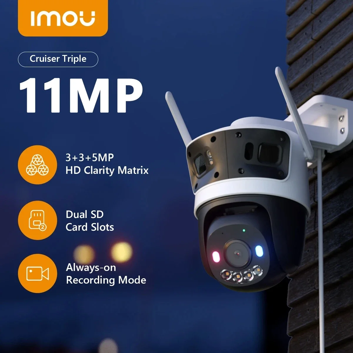 IMOU Cruiser Triple Outdoor 11MP Triple-Lens PTZ Wi-Fi Security Camera