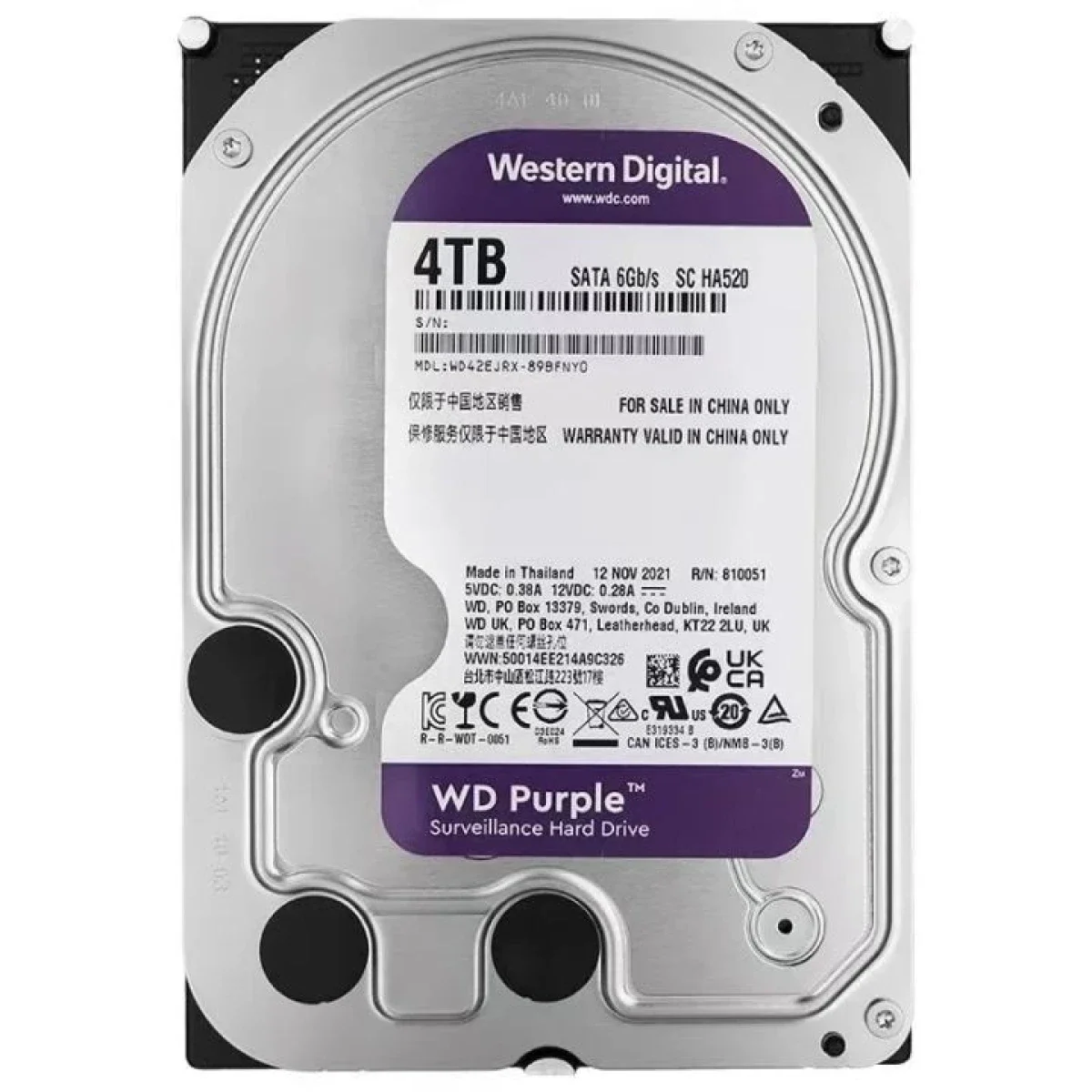 هارد ديسك داخلي للمراقبة Western Digital WD Purple WD44PURZ سعة 4TB مقاس 3.5 إنش SATA 6Gb/s