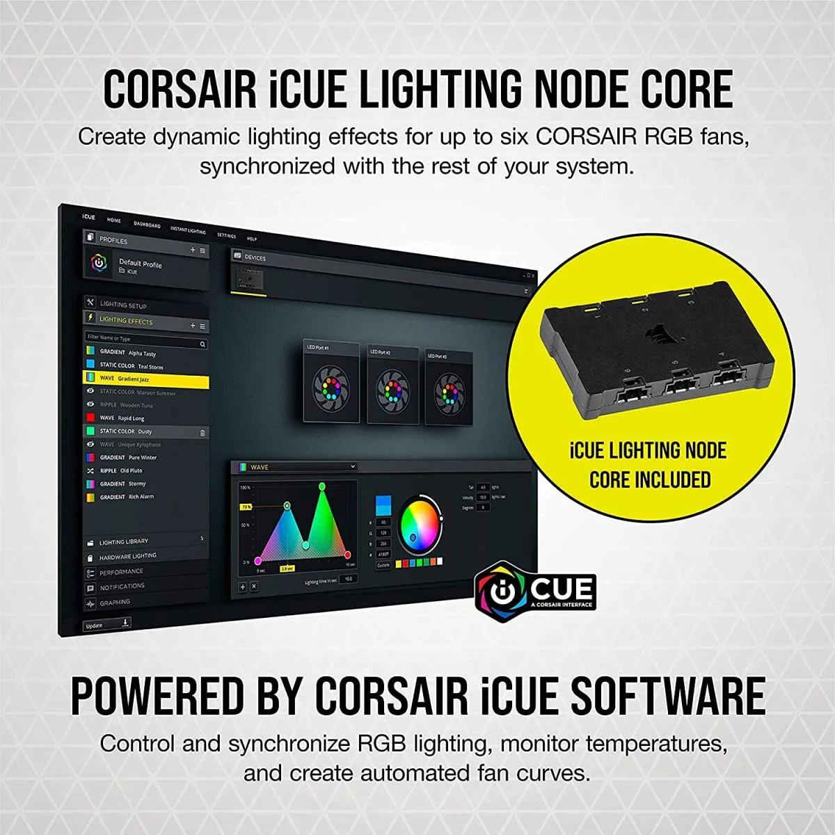 مراوح Corsair iCUE SP120 RGB ELITE ثلاثية بيضاء PWM مع وحدة تحكم iCUE Node CORE - Image 2