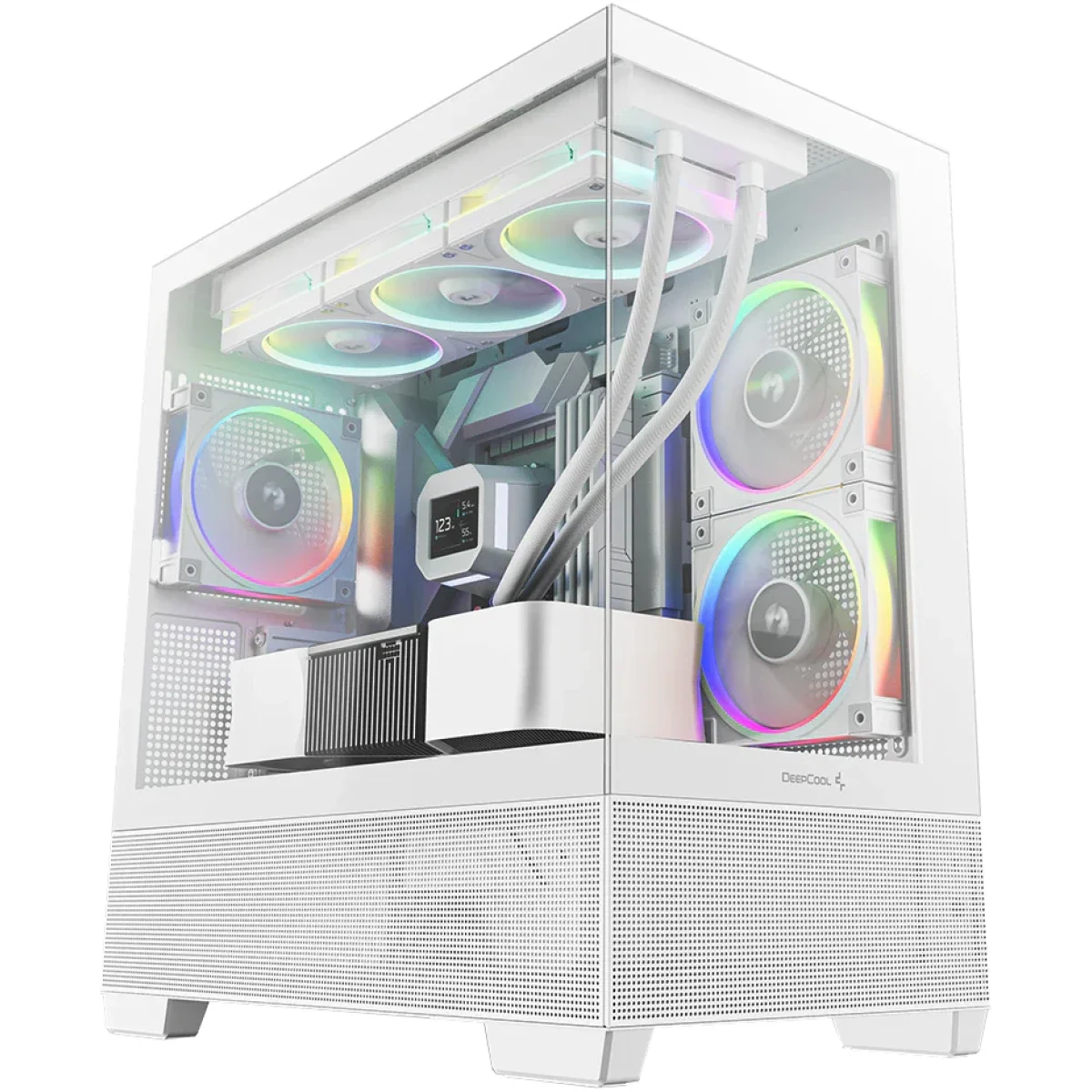 DeepCool CG380 3F Panoramic ATX Mid-Tower Case with 3 Pre-Installed ARGB Fans, 360mm + 240mm Radiator Support, White