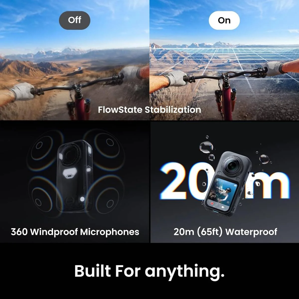 كاميرا أكشن Insta360 X6 حزمة Essentials بتصوير 360 درجة 8K50fps، مستشعرين 1/1.1 إنش، نظام ثلاث شرائح AI، InstaFrame 2.0، عصا سيلفي مخفية 114 سم وعلبة شحن سريع، أسود - Thumbnail 4