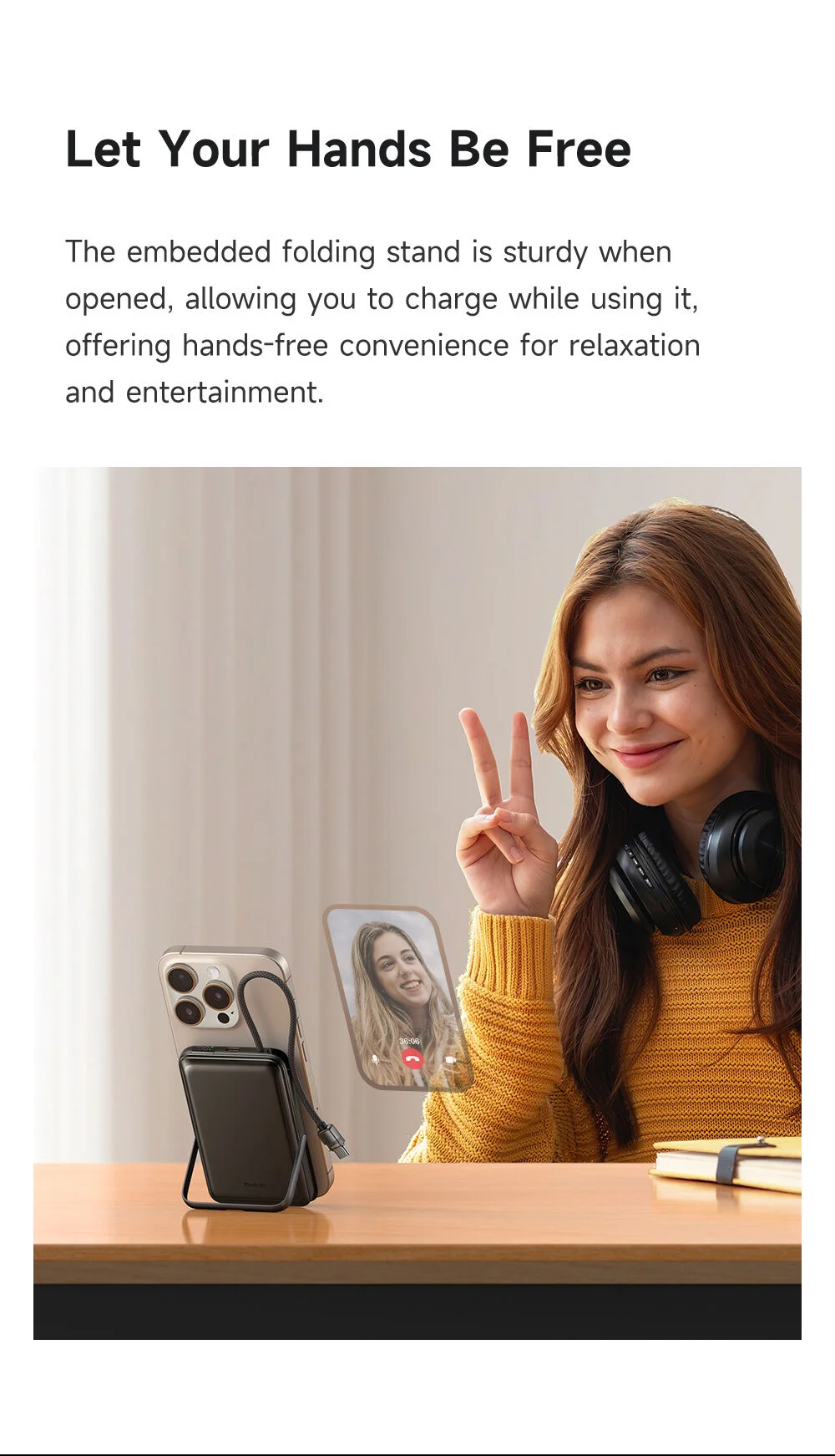 Mcdodo MC-6320 Magnetic Power Bank 10000mAh 20W with Digital Display, USB-C Cable & Stand - Black - Thumbnail 13