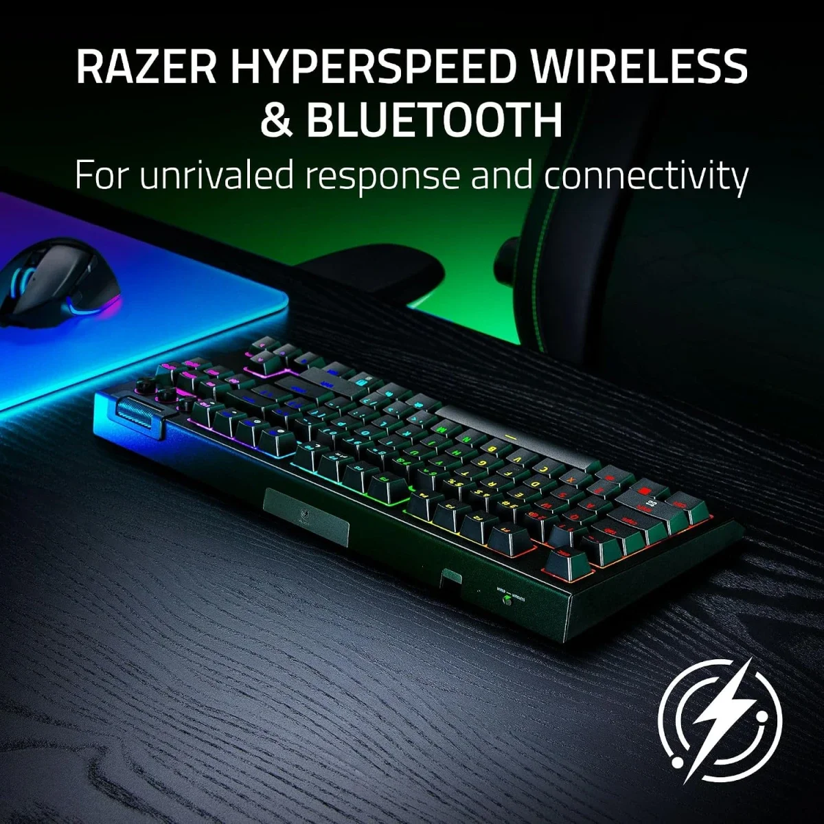 Razer BlackWidow V4 Tenkeyless HyperSpeed Wireless Hot-Swappable Gaming Keyboard, Orange Tactile Switches, Bluetooth & HyperSpeed 1000Hz, Snap Tap, US QWERTY - Black - Image 2