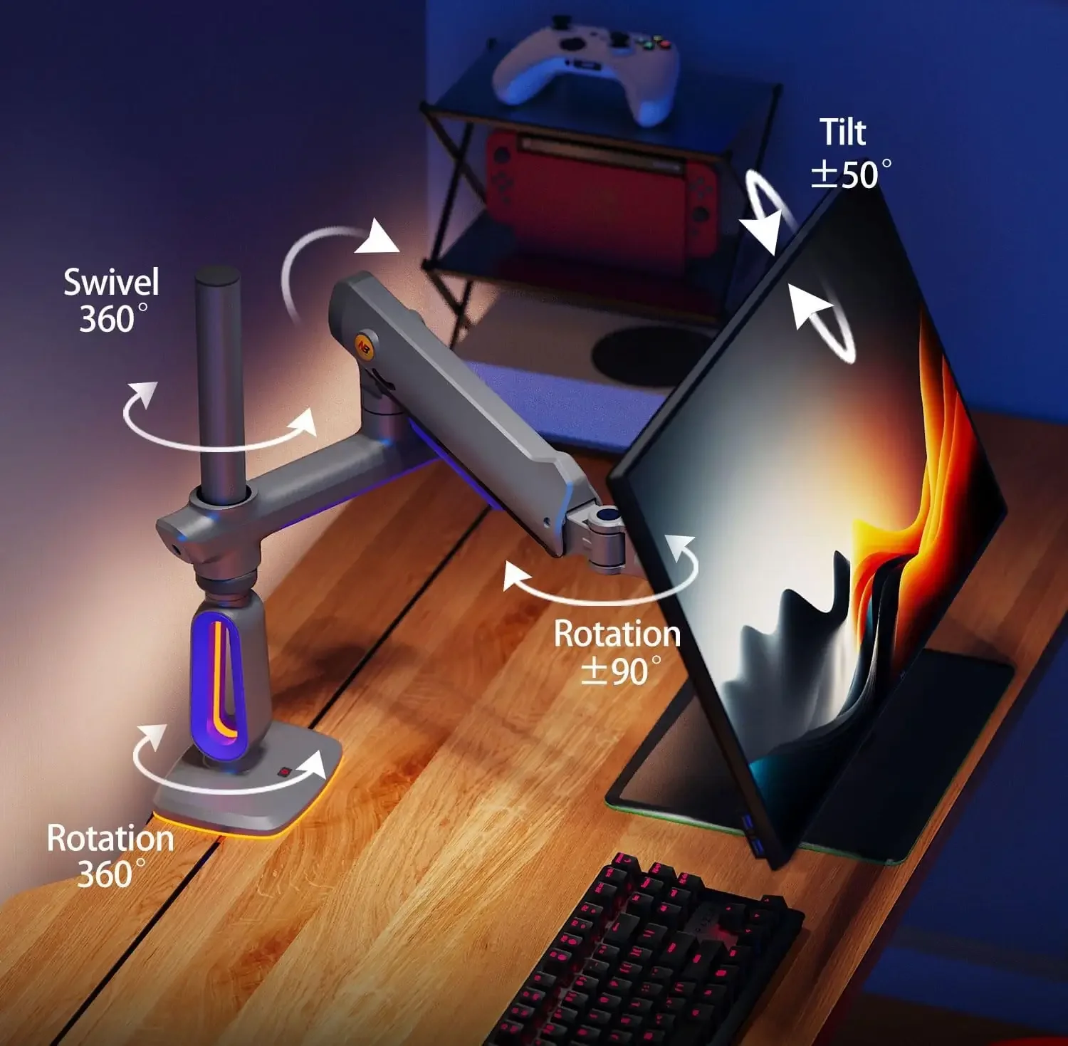 North Bayou G80 Gaming RGB Monitor Arm Desk Mount for 32-inch to 60-inch Monitors - Image 5