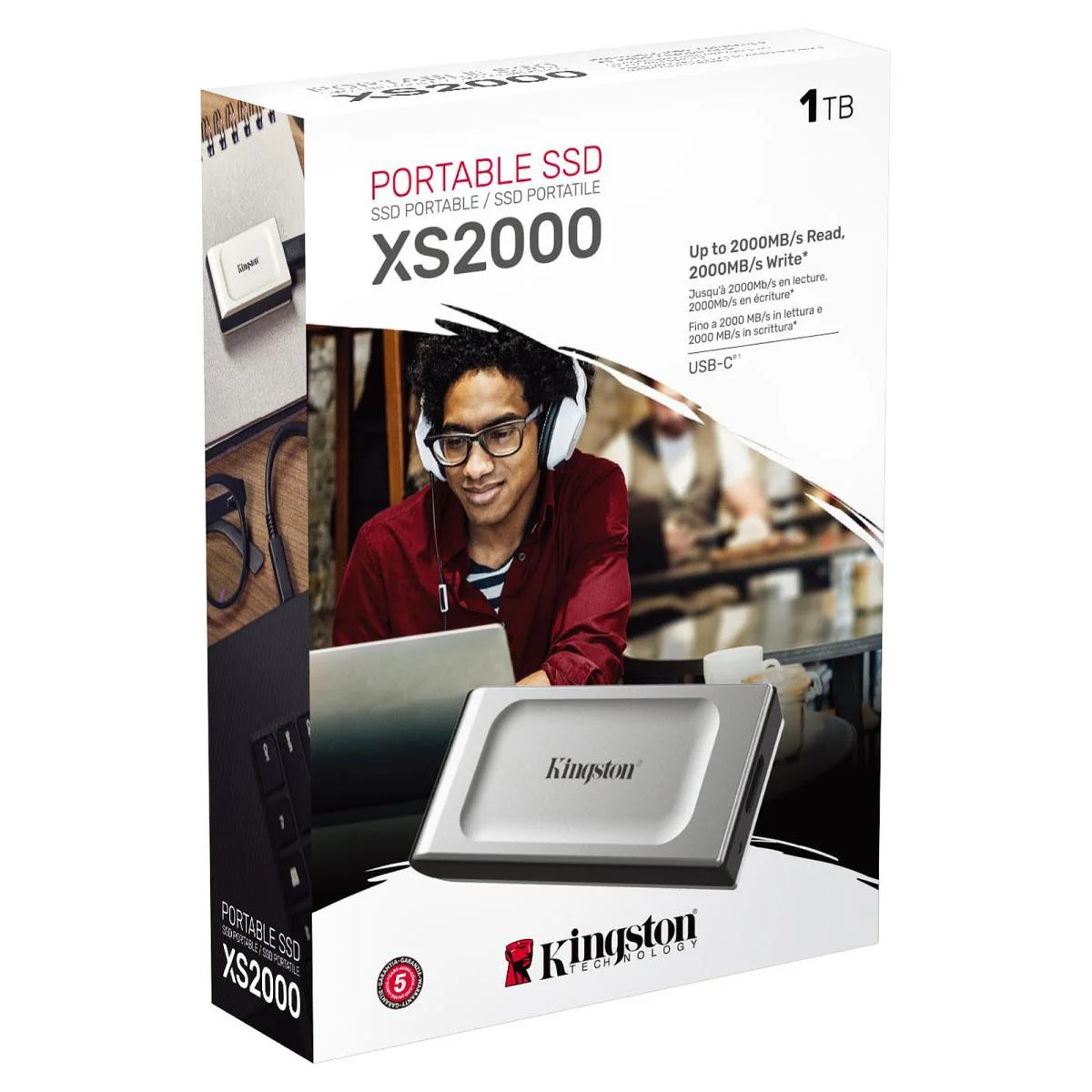 قرص SSD خارجي محمول Kingston XS2000 بسعة 1 تيرابايت USB-C بسرعة تصل إلى 2000MB/s