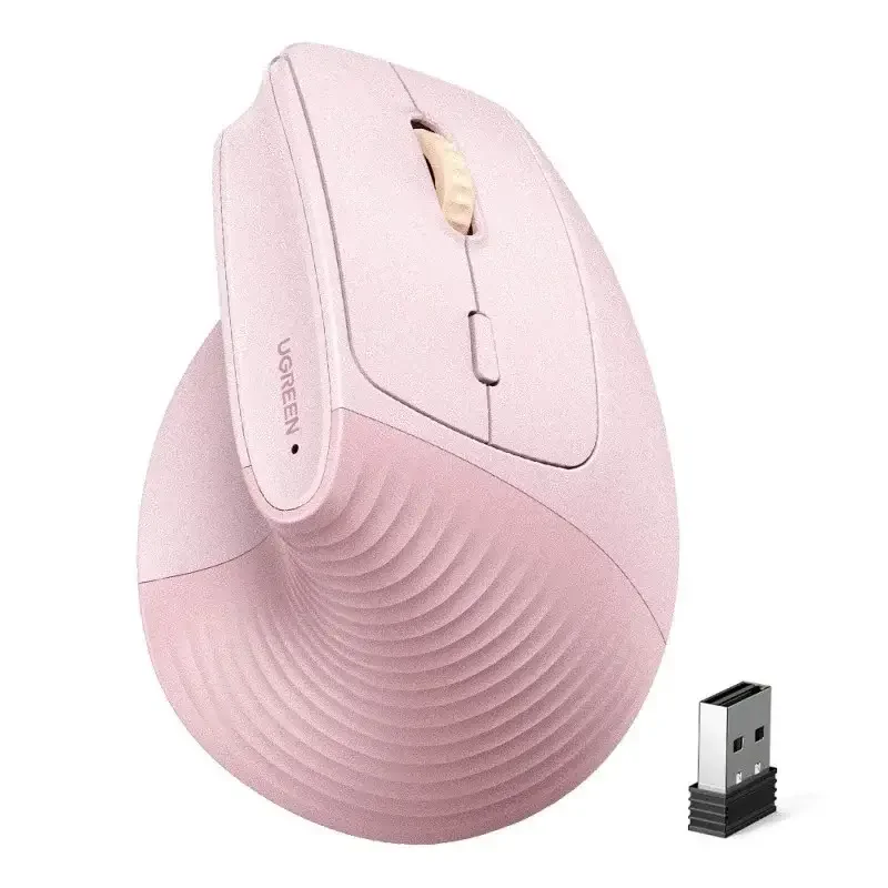 Ugreen 65666 Ergonomic Vertical Wireless Mouse, Bluetooth & 2.4G, 4000 DPI, Pink