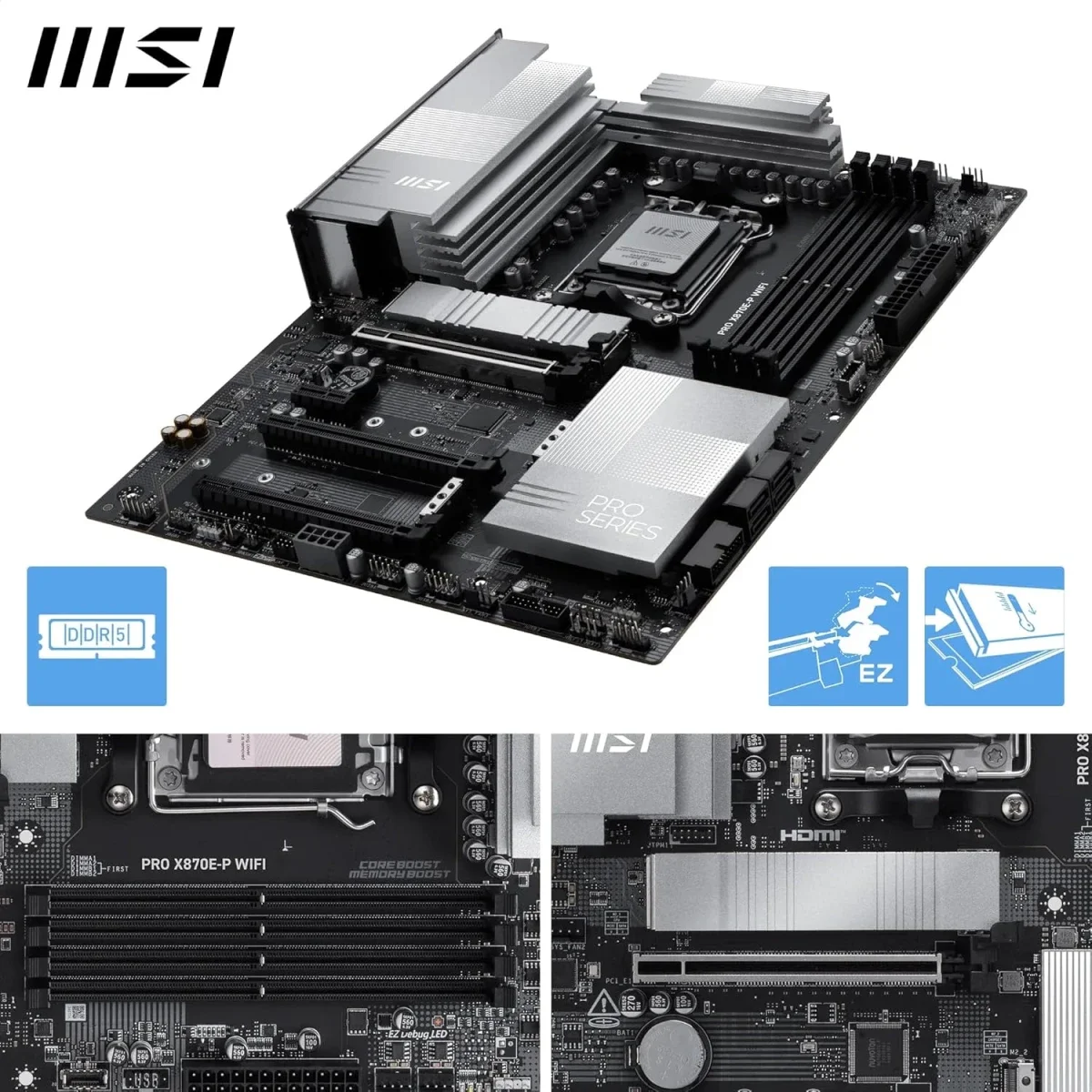 لوحة أم MSI PRO X870E-P WiFi 7 بحجم ATX لمعالجات AMD Ryzen 9000/8000/7000، مقبس AM5، ذاكرة DDR5، PCIe 5.0 - Image 3