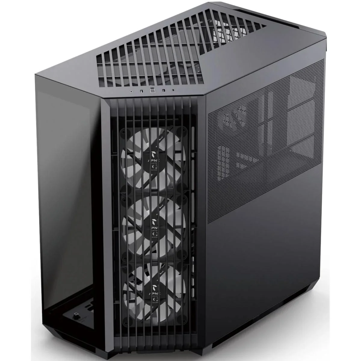 APNX V1 Black Dual-Chamber Panoramic ATX Mid-Tower Gaming Case with 4 ARGB Fans - Thumbnail 2