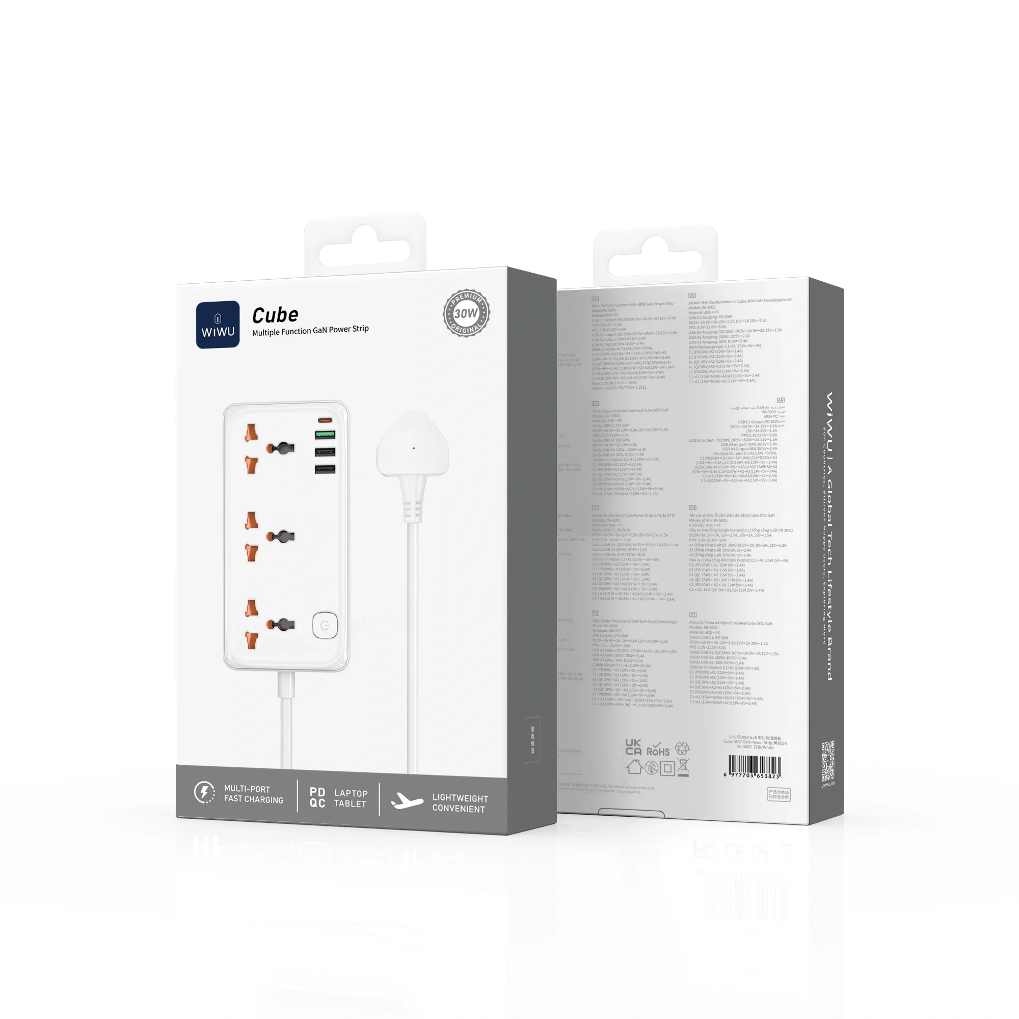 مشترك كهرباء WIWU Wi-S005 7 في 1 بقدرة 30 واط مع 3 مقابس عالمية و3 USB وUSB-C - قابس بريطاني - Image 25