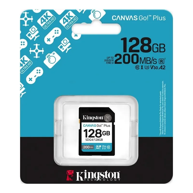 بطاقة ذاكرة Kingston Canvas Go Plus Gen4 128GB SDXC بسرعة 200MB/s C10 SDG4/128GB