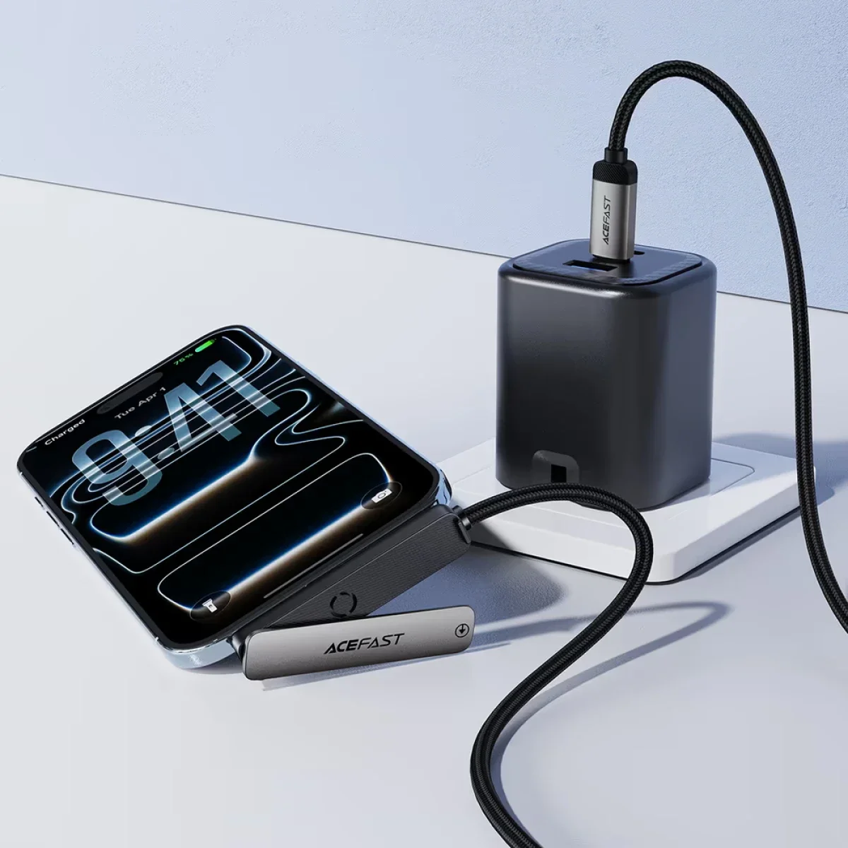 ACEFAST C28-03 60W USB-C to USB-C Charging & Data Cable with Flip-Out Stand, Metal Grey - Image 6