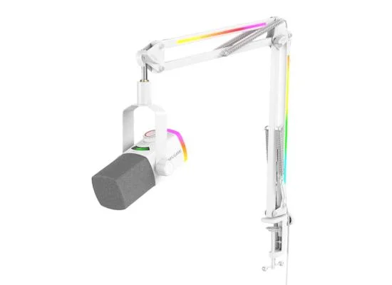طقم ميكروفون FIFINE AmpliGame AM8PROT ديناميكي USB/XLR مع ذراع RGB - أبيض - Thumbnail 5