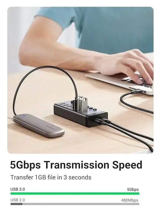 موزع Ugreen 90307 USB-C إلى 7 منافذ USB-A مع محطة شحن - Image 5