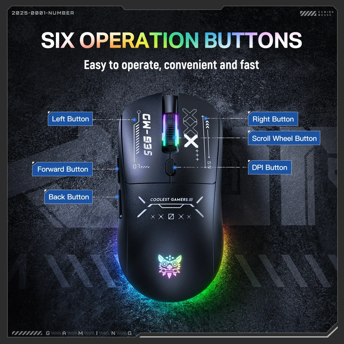 ONIKUMA CW935 Tri-Mode Wireless Gaming Mouse, 4K Hz Polling Rate, Black - Image 7
