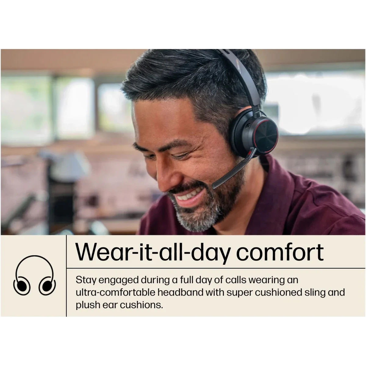 Poly Voyager Focus 2 Microsoft Teams Certified USB-C Bluetooth ANC Headset with Charging Stand - Thumbnail 4