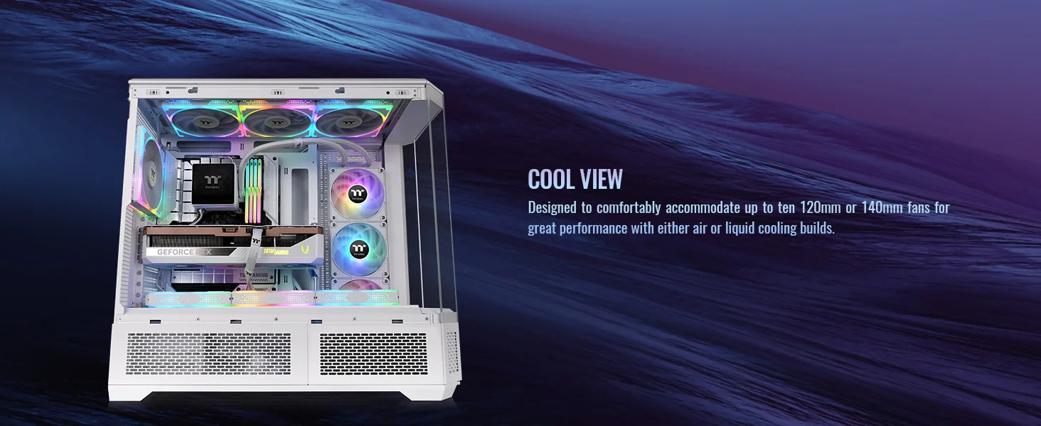 هيكل كمبيوتر Thermaltake View 600 TG فل تاور مع دعم رادياتير 420mm وطقم شاشة LCD مقاس 6.0 إنش Snow White - Image 12