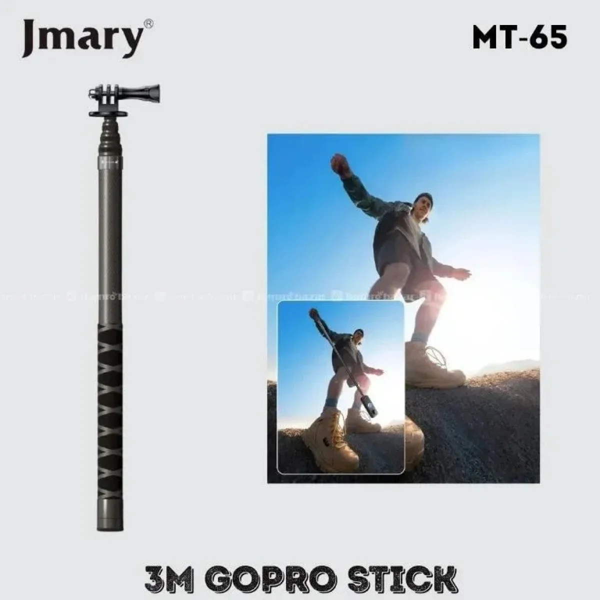 Jmary MT-65 Carbon Fiber Invisible Extension Pole for Action Cameras, 3 Meter, Black - Thumbnail 5