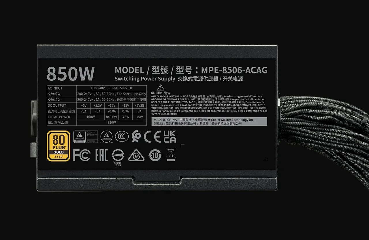 Cooler Master MWE Gold 850 V3 850W 80 PLUS Gold ATX 3.1 Non-Modular Power Supply - Thumbnail 14