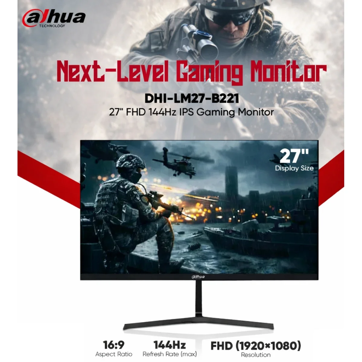 Dahua LM27-B221S 27-Inch IPS Full HD 144Hz 1ms Monitor with Speakers - Black